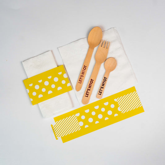 YELLOW STRIPED & DOTS NAPKIN HOLDERS WITH NAPKINS