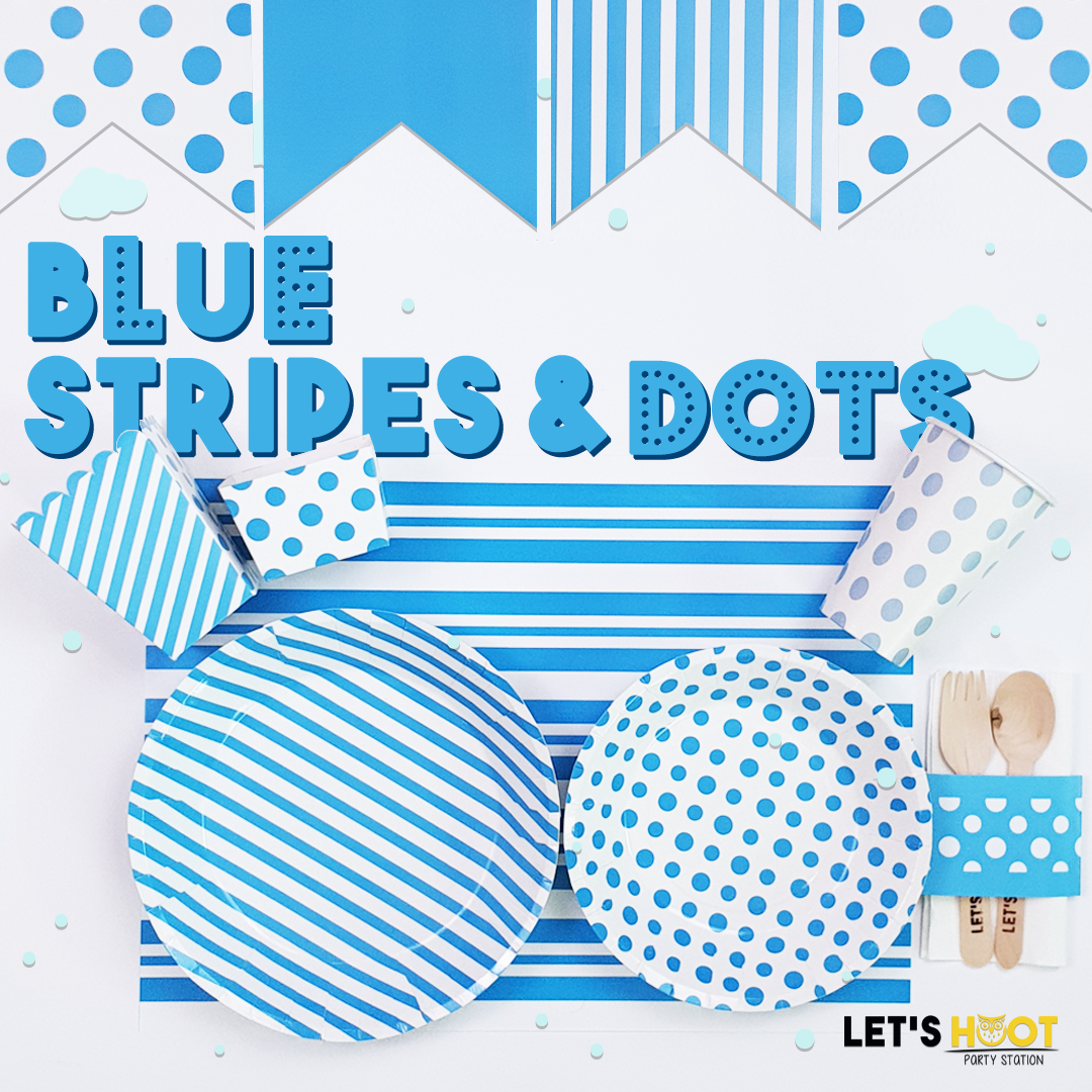 LIGHT BLUE STRIPES & DOTS PARTY BUNTINGS