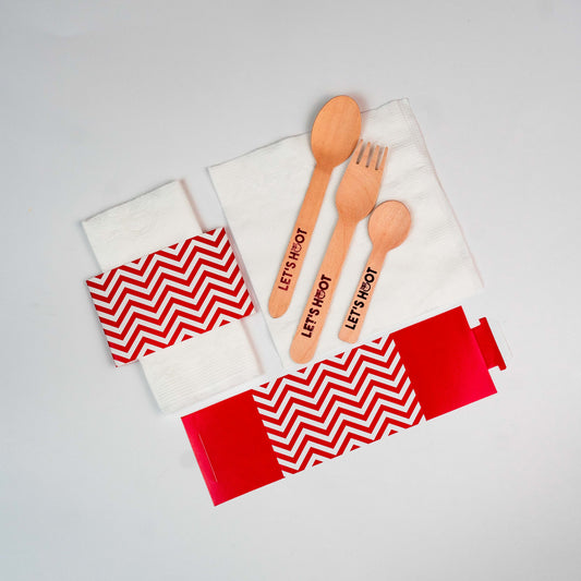 RED CHEVRON NAPKIN HOLDERS WITH NAPKINS