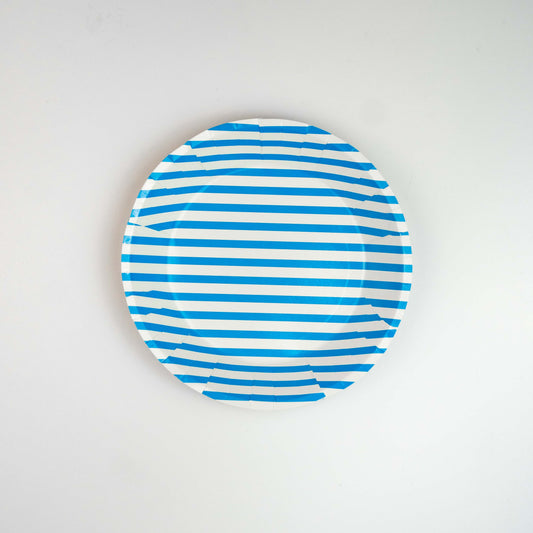 LIGHT BLUE STRIPES PARTY PLATES - LARGE