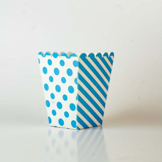 Light Blue Stripes & Dots Party Popcorn Boxes